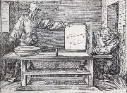 Man Drawing a lute with the monogram of the artist from the Manual of Measure-ment, Jacopo de Barbari